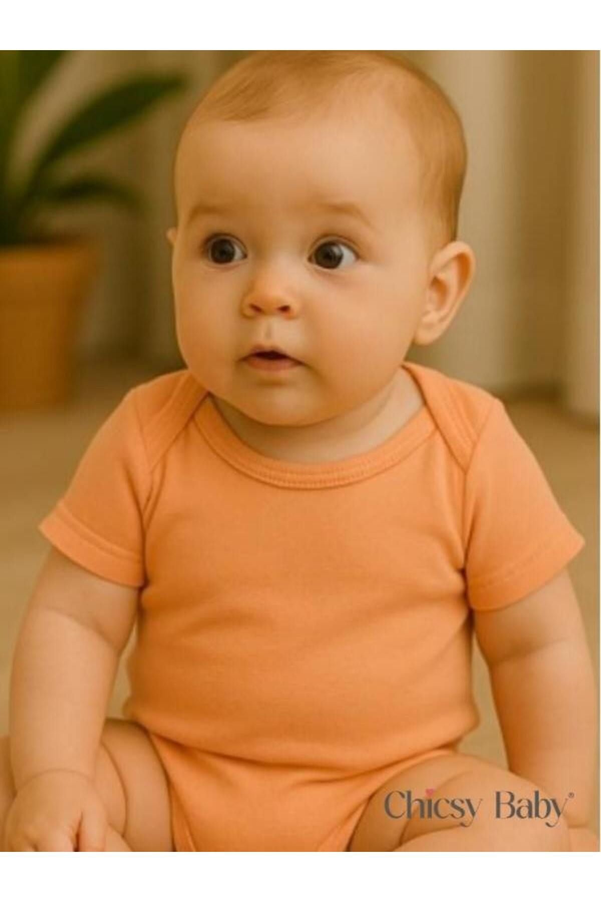 Unisex Bebek Organik Pamuklu Çıtçıtlı Kısa Kollu Zıbın Body 0-12 Ay